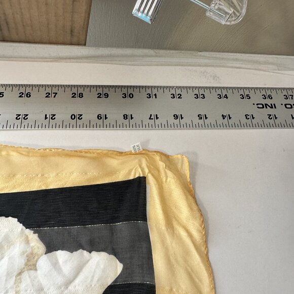 Womens Floral Silk Scarf Square Tulips Cream Black Scarves - Picture 3 of 5